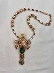 Gold polish statement pendant with pearls and gold beads chain-Silver Neckpiece-CI-House of Taamara