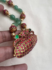 Gold polish stimulated ruby pendant with jade & ruby beads chain-Silver Neckpiece-CI-House of Taamara