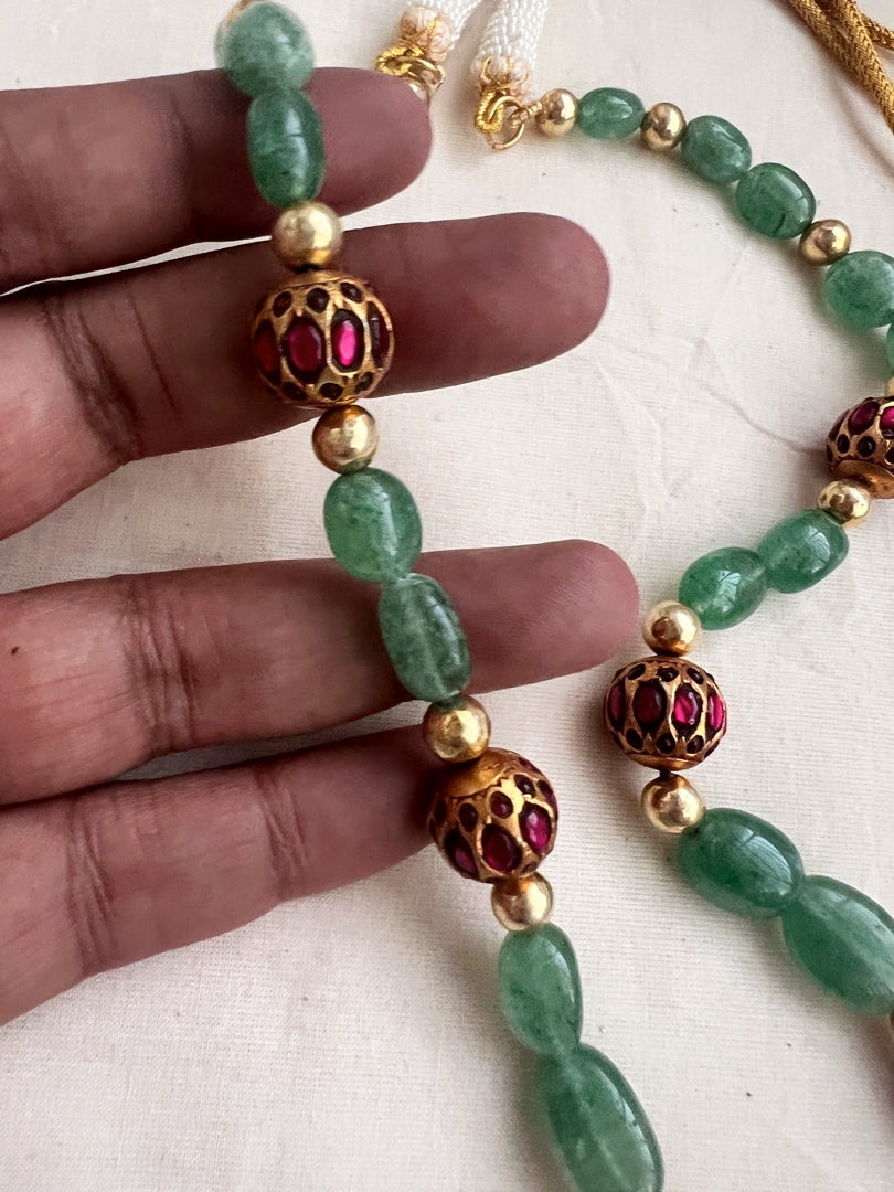 Gold polish stimulated ruby pendant with jade & ruby beads chain-Silver Neckpiece-CI-House of Taamara