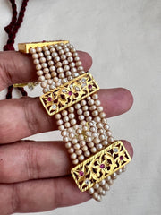 Gold polish stringed pearls choker-Silver Neckpiece-CI-House of Taamara