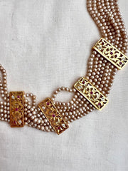 Gold polish stringed pearls choker-Silver Neckpiece-CI-House of Taamara
