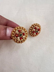 Gold polish studs with corals and pearls-Earrings-CI-House of Taamara