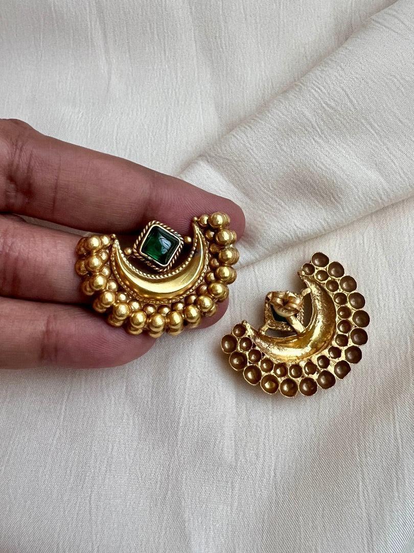 Gold polish studs with green stones-Earrings-CI-House of Taamara