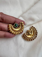 Gold polish studs with green stones-Earrings-CI-House of Taamara
