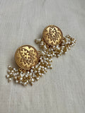 Gold polish studs with pearl hangings-Earrings-CI-House of Taamara