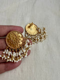 Gold polish studs with pearl hangings-Earrings-CI-House of Taamara