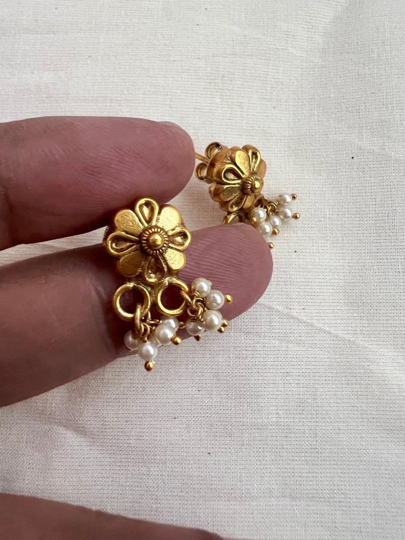 Gold polish studs with pearls-Earrings-CI-House of Taamara