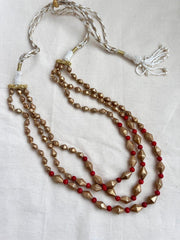 Gold polish three layer beads & corals stringed necklace-Silver Neckpiece-CI-House of Taamara