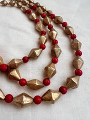 Gold polish three layer beads & corals stringed necklace-Silver Neckpiece-CI-House of Taamara