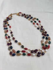 Gold polish three layer navarathana beads chain-Silver Neckpiece-CI-House of Taamara