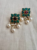 Gold polish turquoise and ruby studs with pearls-Earrings-CI-House of Taamara