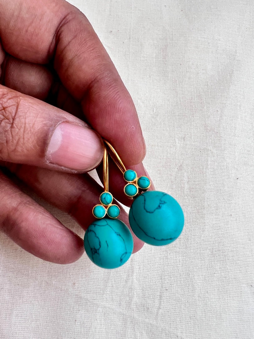 Gold polish turquoise bead hangings-Earrings-CI-House of Taamara