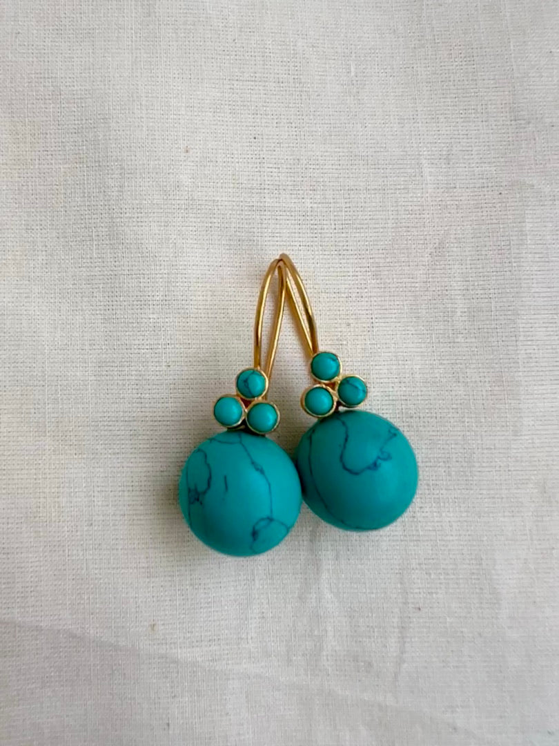 Gold polish turquoise bead hangings-Earrings-CI-House of Taamara