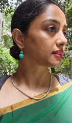 Gold polish turquoise bead hangings-Earrings-CI-House of Taamara