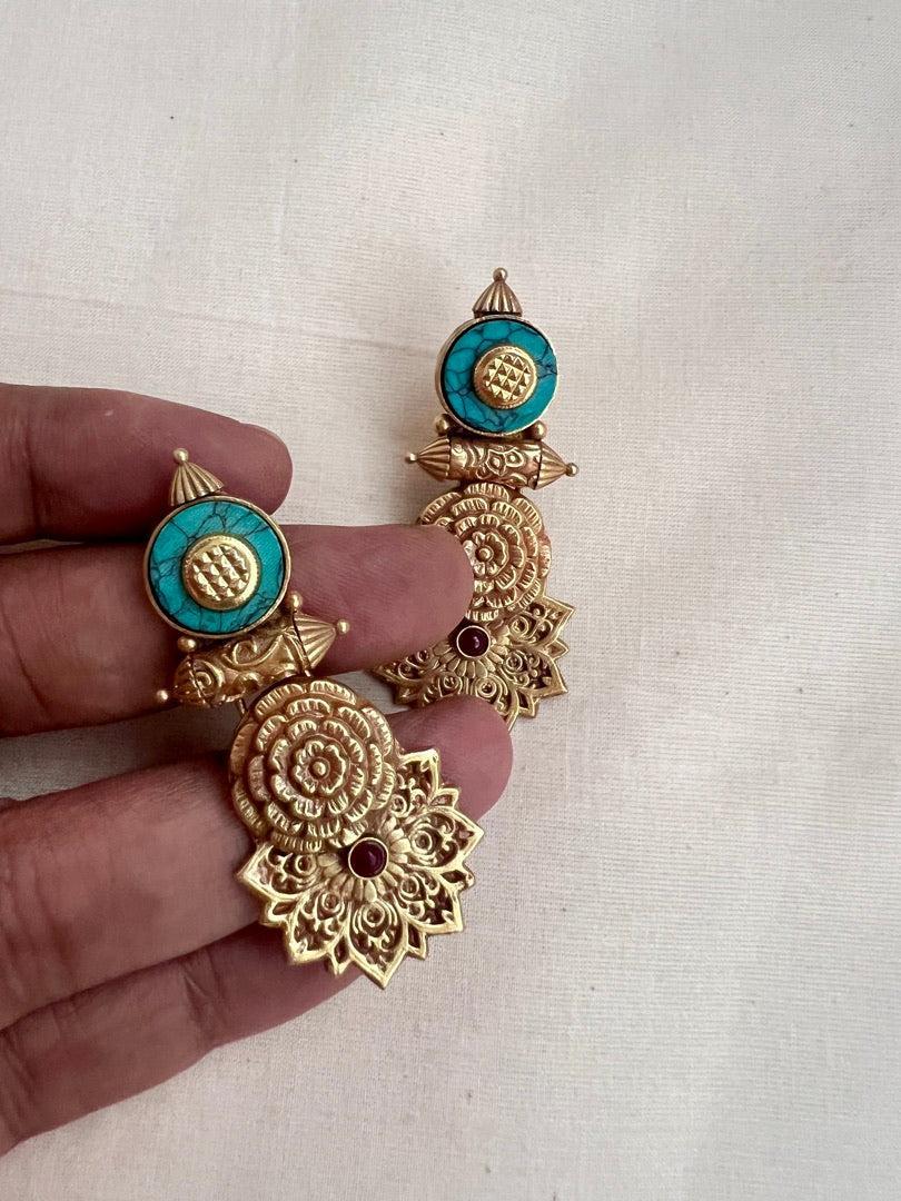 Gold polish turquoise hangings-Earrings-CI-House of Taamara