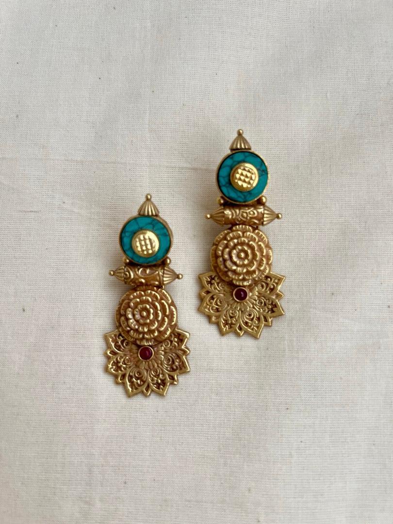 Gold polish turquoise hangings-Earrings-CI-House of Taamara