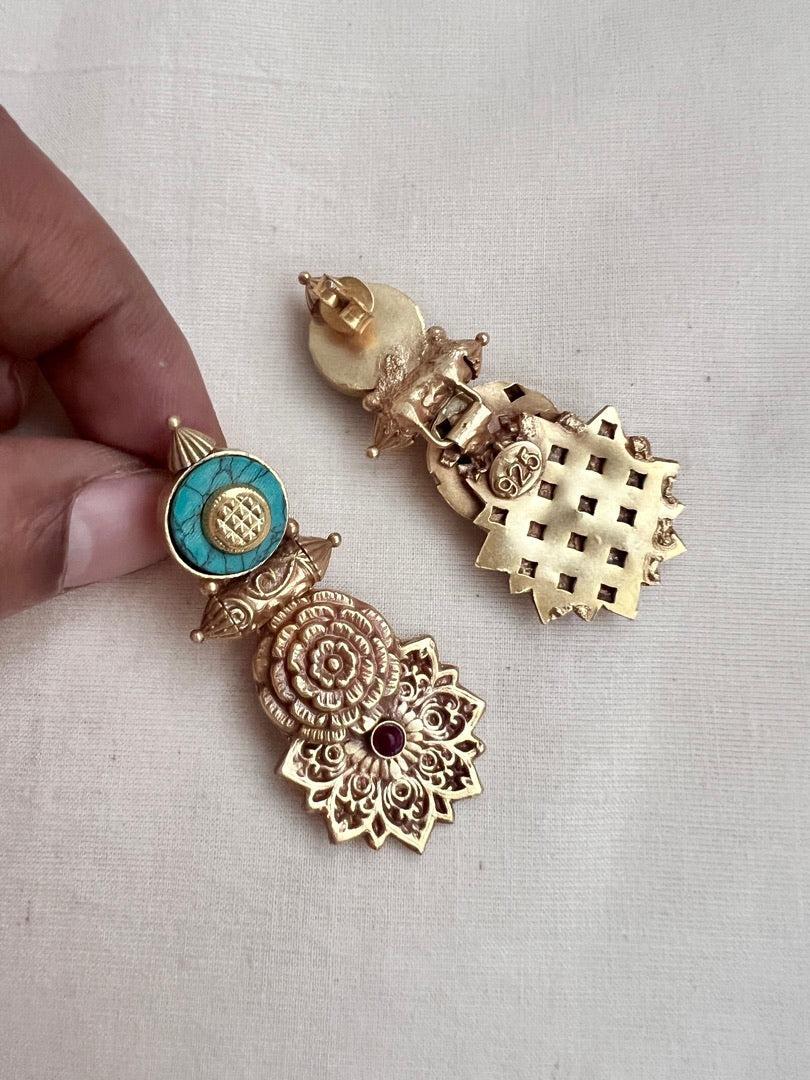 Gold polish turquoise hangings-Earrings-CI-House of Taamara