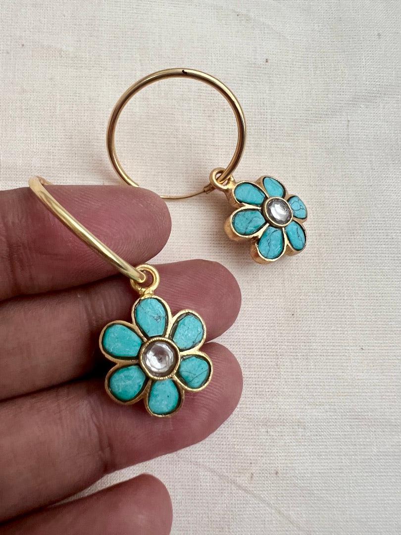 Gold polish turquoise hoop earrings-Earrings-CI-House of Taamara