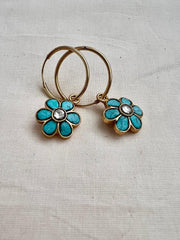 Gold polish turquoise hoop earrings-Earrings-CI-House of Taamara