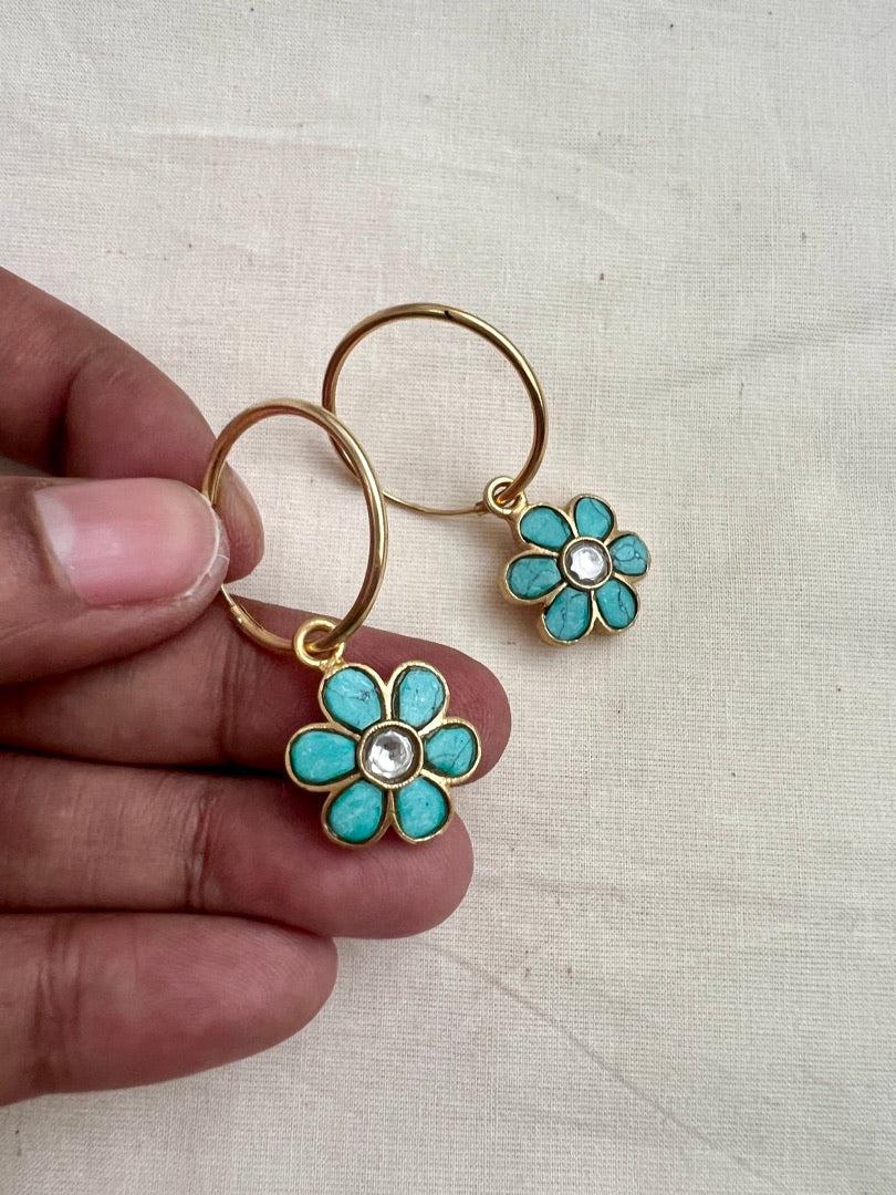 Gold polish turquoise hoop earrings-Earrings-CI-House of Taamara