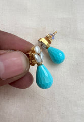 Gold polish turquoise & pearl studs-Earrings-CI-House of Taamara