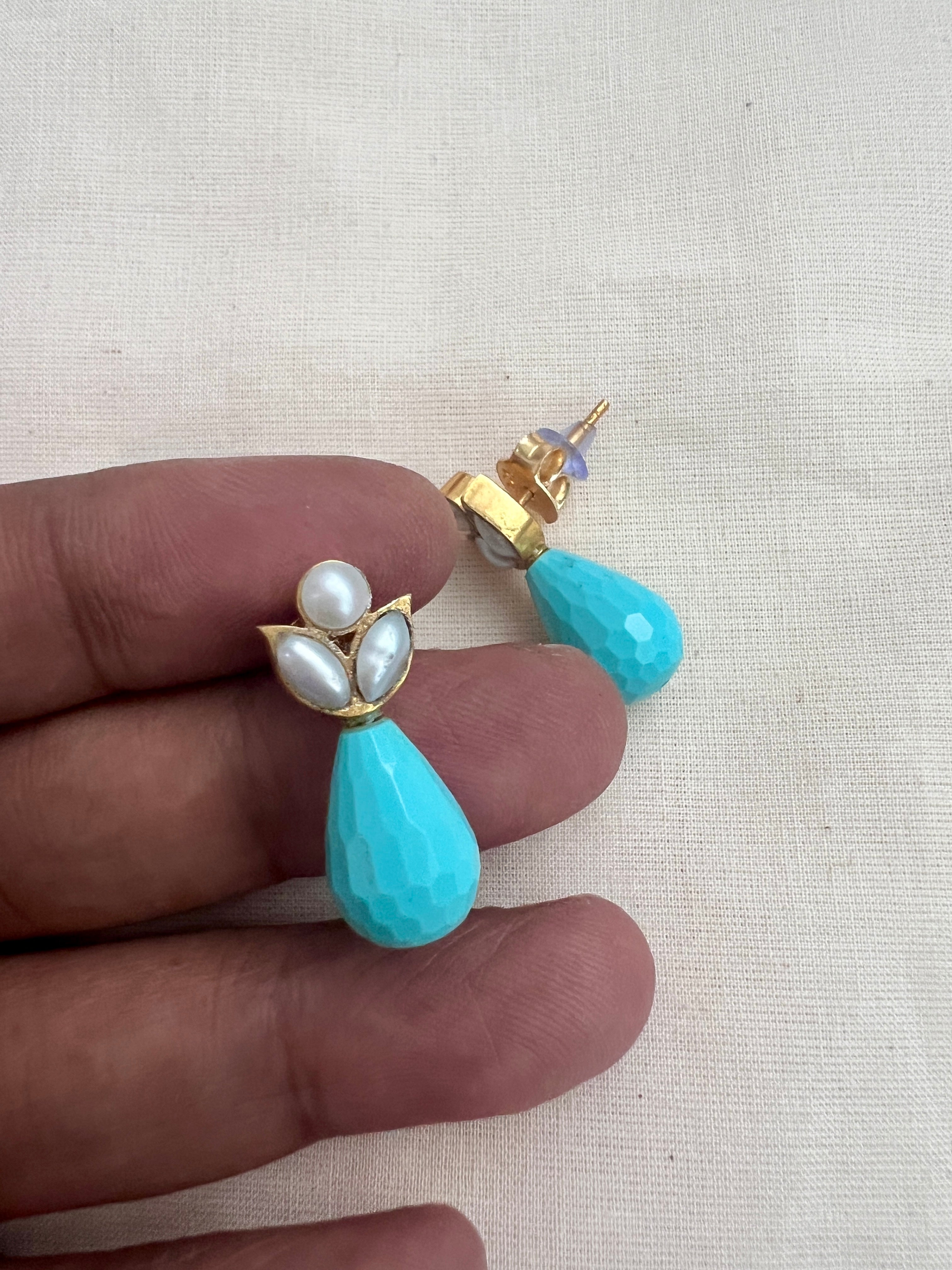 Gold polish turquoise & pearl studs-Earrings-CI-House of Taamara