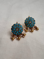 Gold polish turquoise studs with pearls-Earrings-CI-House of Taamara