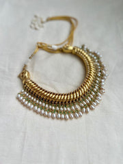 Gold polish twistable & flexible necklace with pearls-Silver Neckpiece-CI-House of Taamara