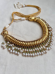 Gold polish twistable & flexible necklace with pearls-Silver Neckpiece-CI-House of Taamara