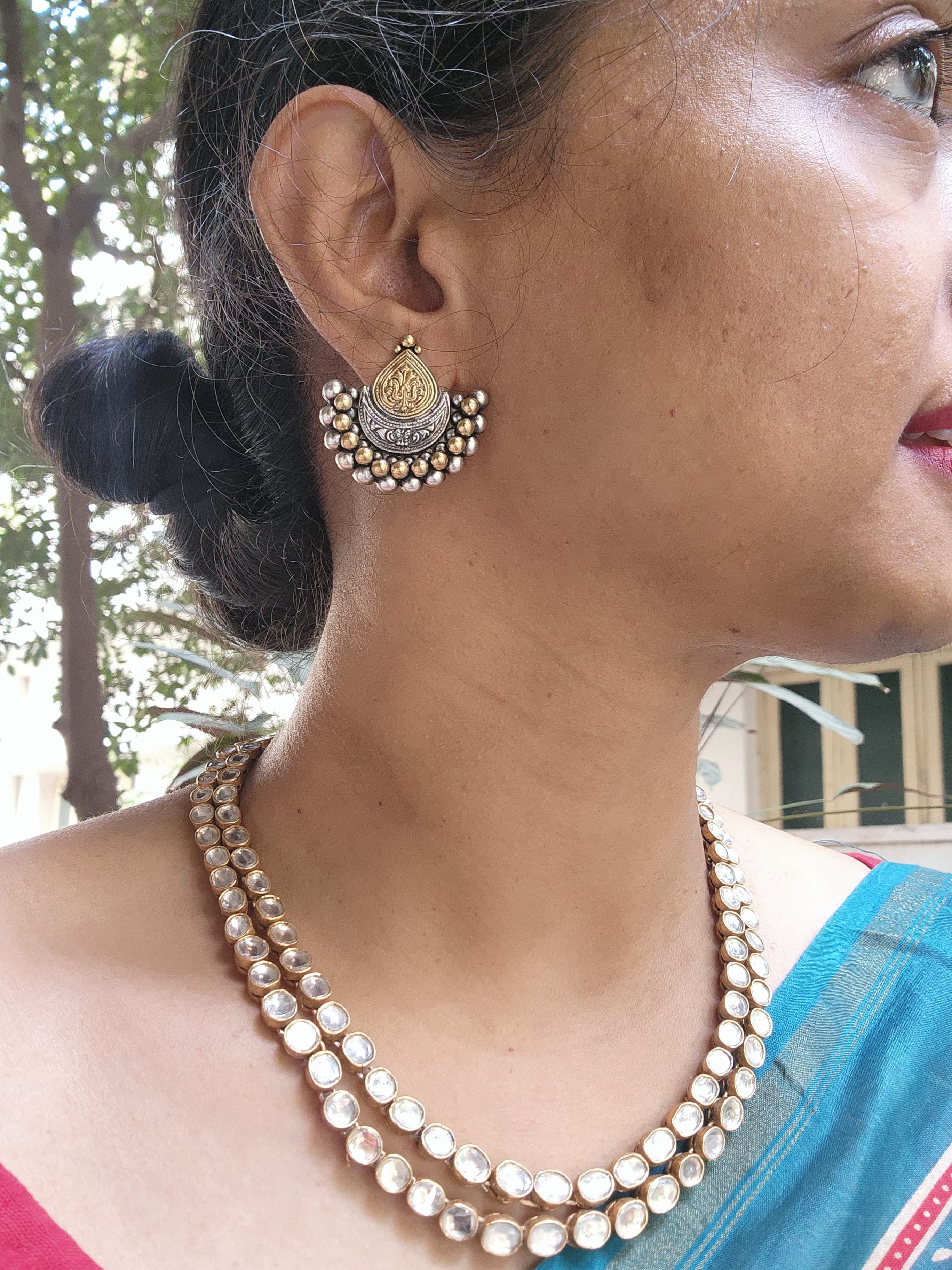 Gold polish two layer kundan necklace, SET-Silver Neckpiece-CI-House of Taamara