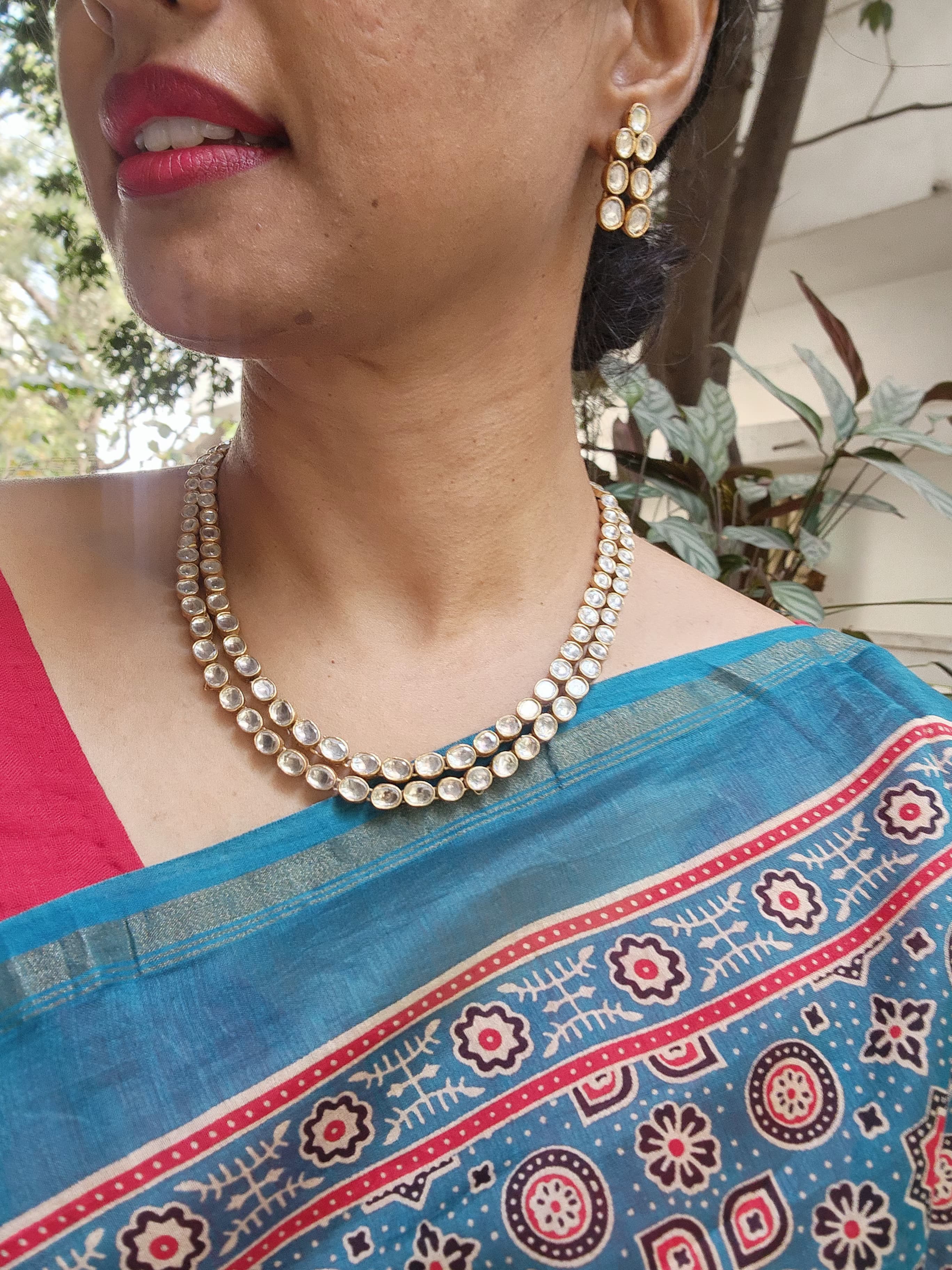 Gold polish two layer kundan necklace, SET-Silver Neckpiece-CI-House of Taamara
