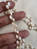 Gold polish two layer long pearl chain-Silver Neckpiece-CI-House of Taamara