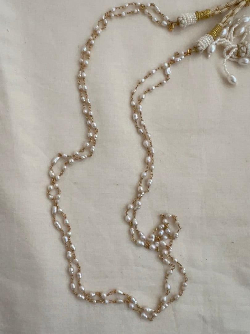 Gold polish two layer pearl chain-Silver Neckpiece-CI-House of Taamara