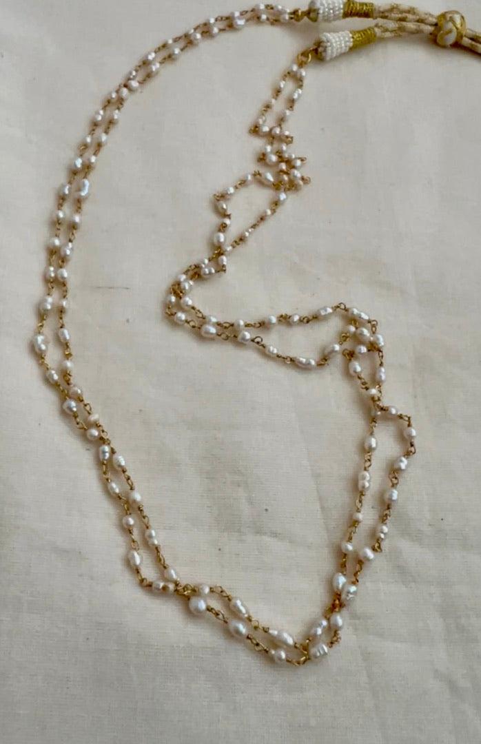 Gold polish two layer pearl chain-Silver Neckpiece-CI-House of Taamara