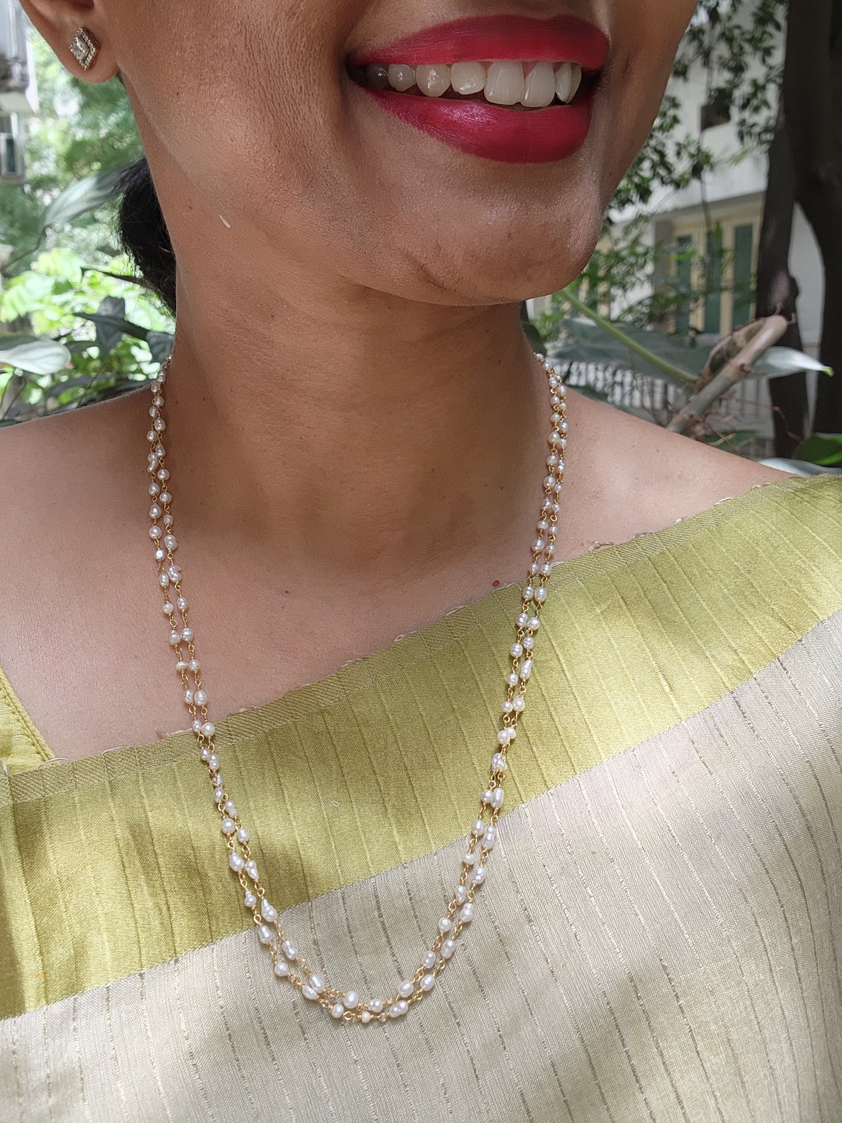 Gold polish two layer pearl chain-Silver Neckpiece-CI-House of Taamara