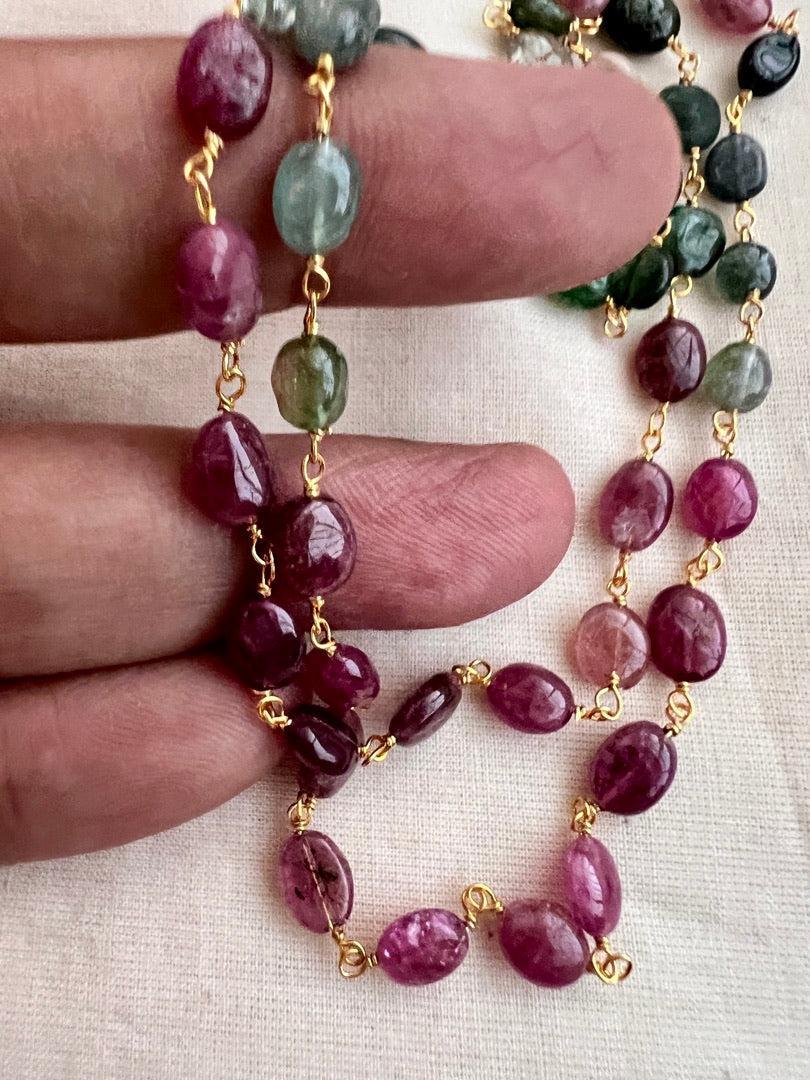 Gold polish two layer tourmaline beads chain-Silver Neckpiece-CI-House of Taamara
