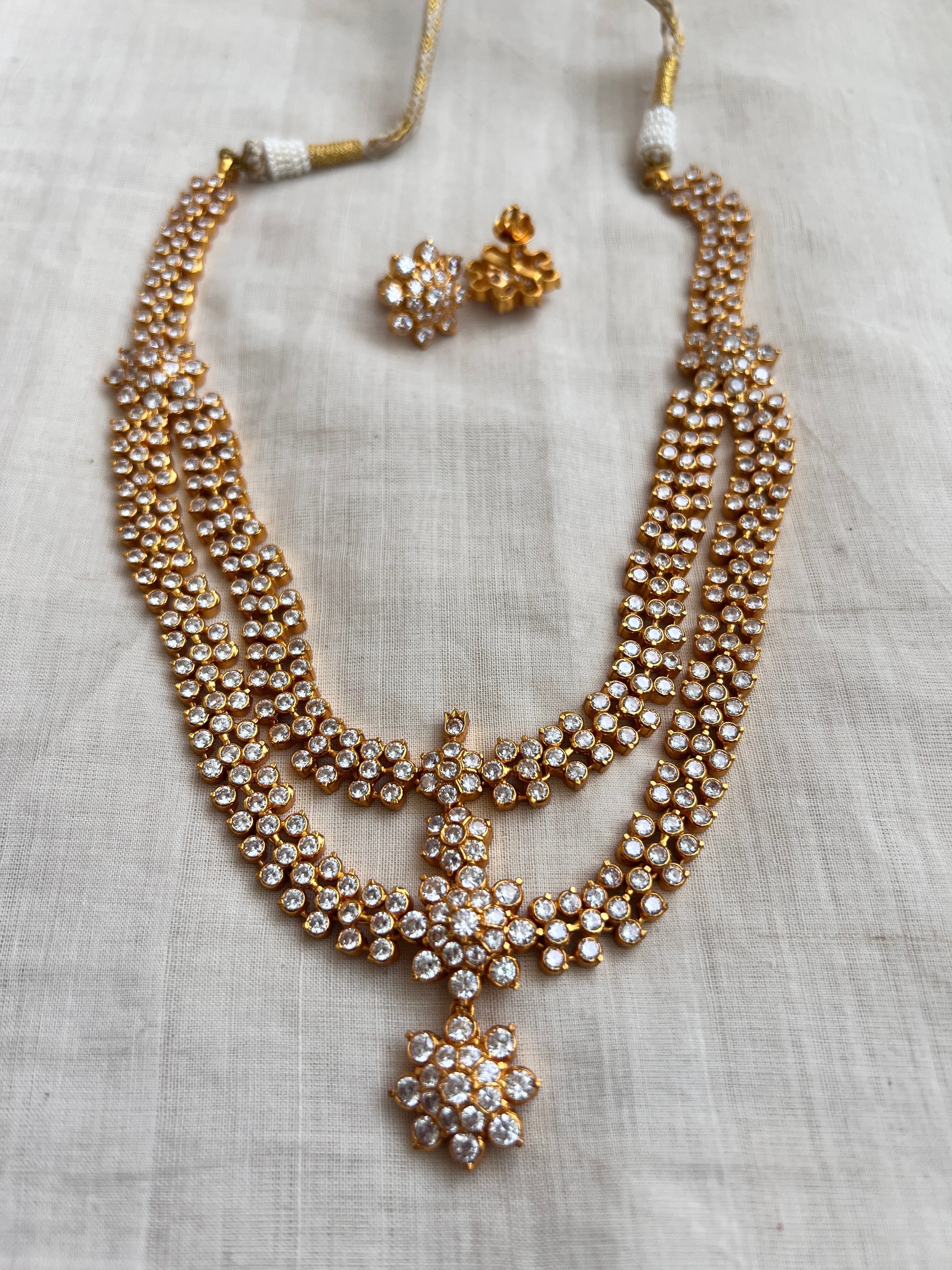 Gold polish two step zircon necklace, SET-Silver Neckpiece-CI-House of Taamara