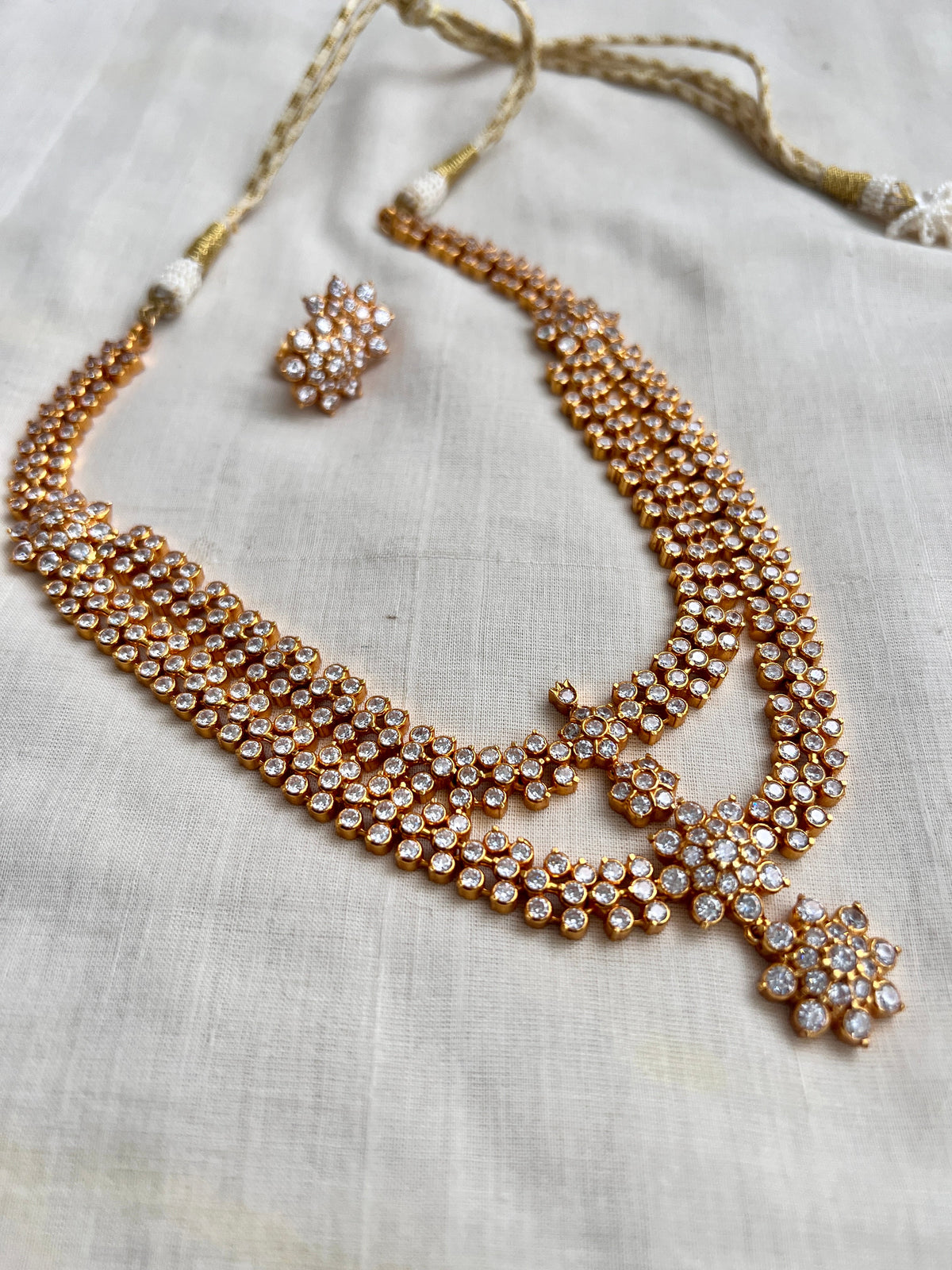 Gold polish two step zircon necklace, SET-Silver Neckpiece-CI-House of Taamara