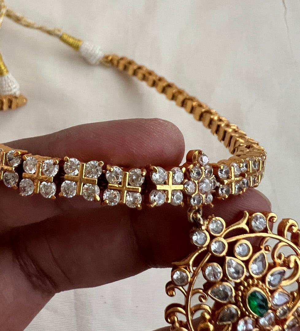 Gold polish zircon adigai necklace-Silver Neckpiece-CI-House of Taamara