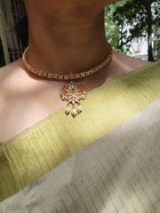 Gold polish zircon adigai necklace-Silver Neckpiece-CI-House of Taamara