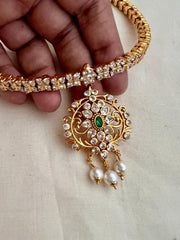 Gold polish zircon adigai necklace-Silver Neckpiece-CI-House of Taamara