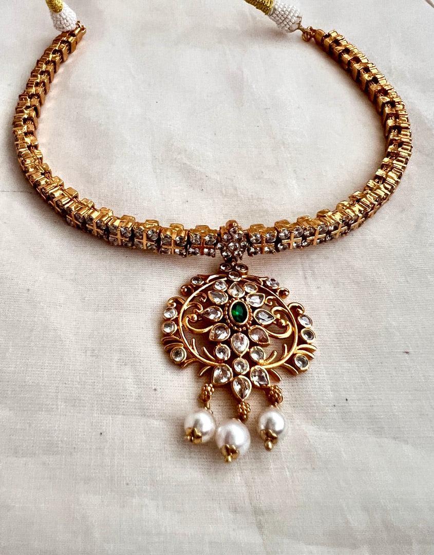 Gold polish zircon adigai necklace-Silver Neckpiece-CI-House of Taamara