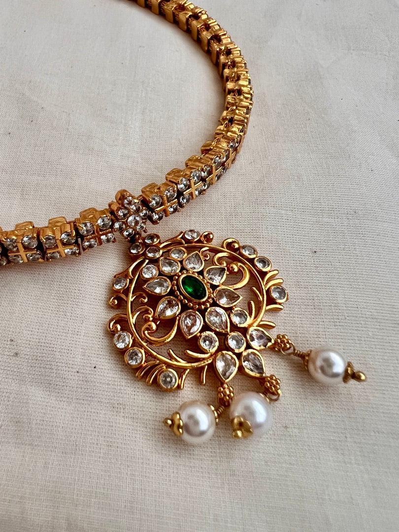 Gold polish zircon adigai necklace-Silver Neckpiece-CI-House of Taamara