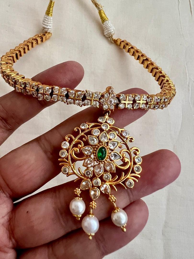Gold polish zircon adigai necklace-Silver Neckpiece-CI-House of Taamara