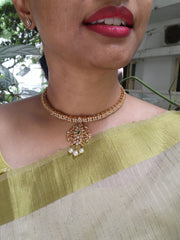 Gold polish zircon adigai necklace-Silver Neckpiece-CI-House of Taamara