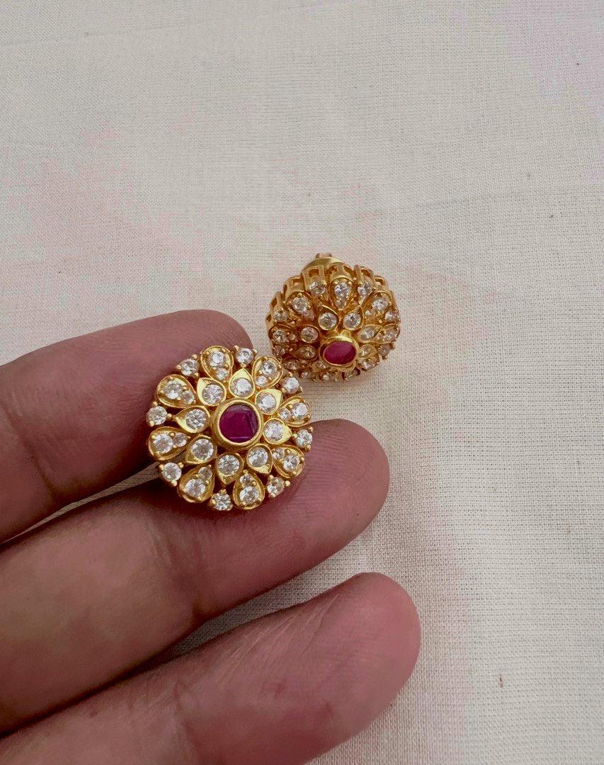 Gold polish zircon and ruby studs-Earrings-CI-House of Taamara
