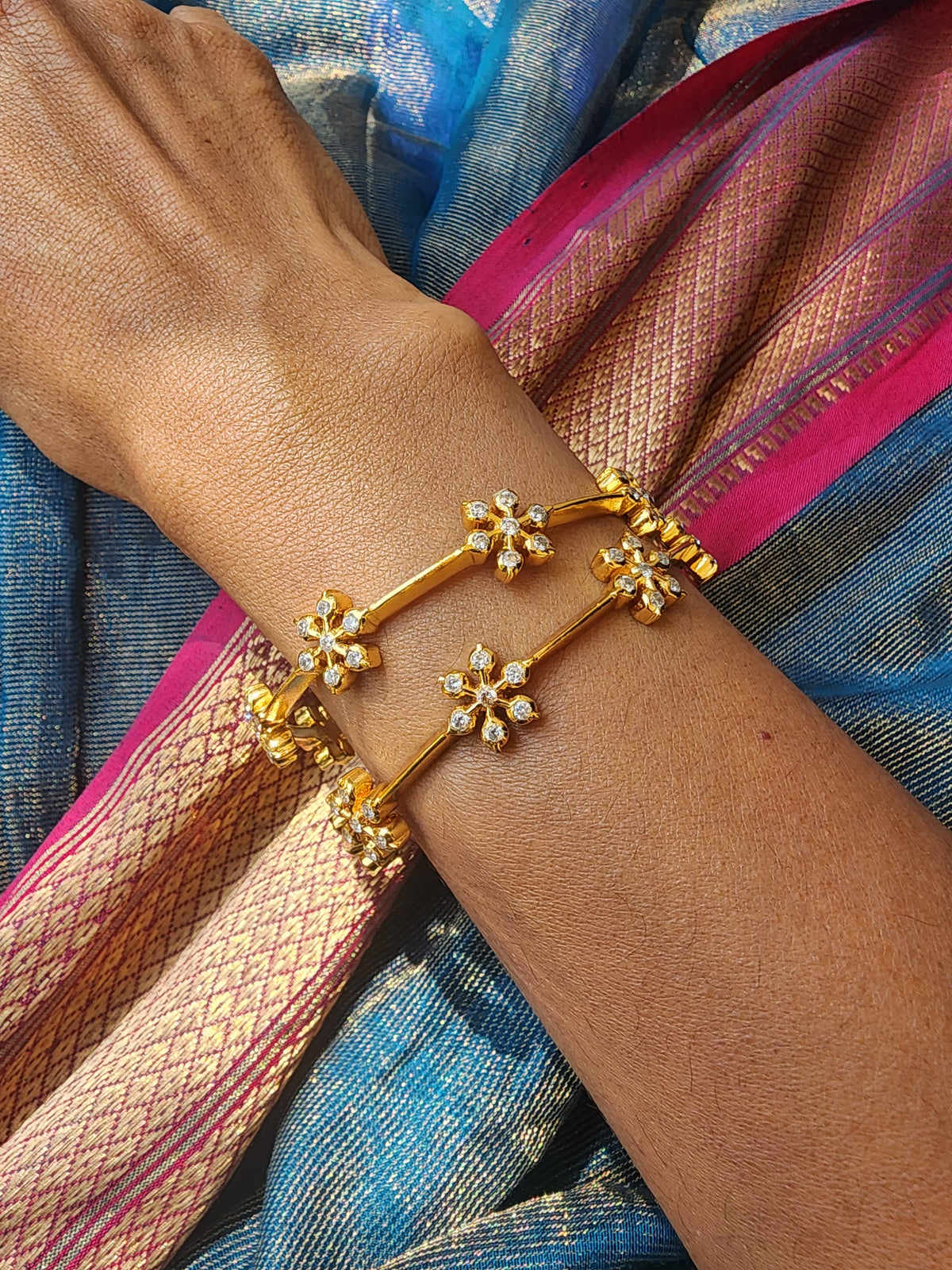 Gold polish zircon bangles, PAIR, 2.3-Silver Bracelet-CI-House of Taamara