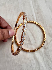 Gold polish zircon bangles, PAIR, 2.7-Silver Bracelet-CI-House of Taamara