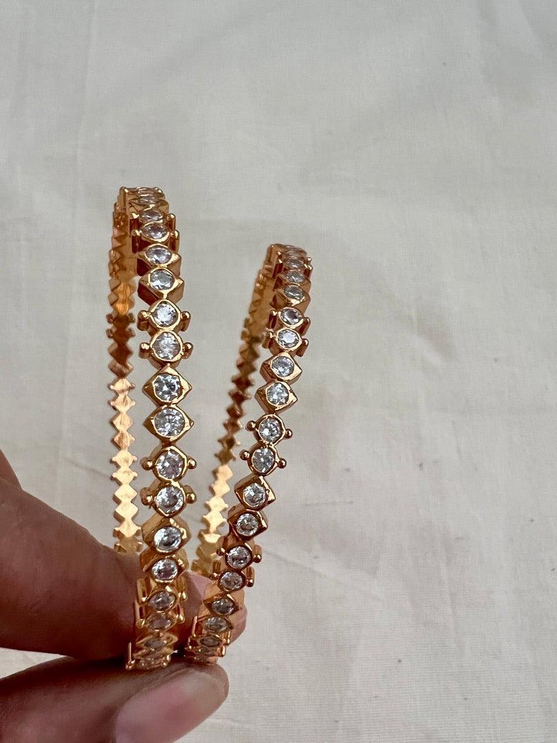 Gold polish zircon bangles, PAIR, 2.7-Silver Bracelet-CI-House of Taamara