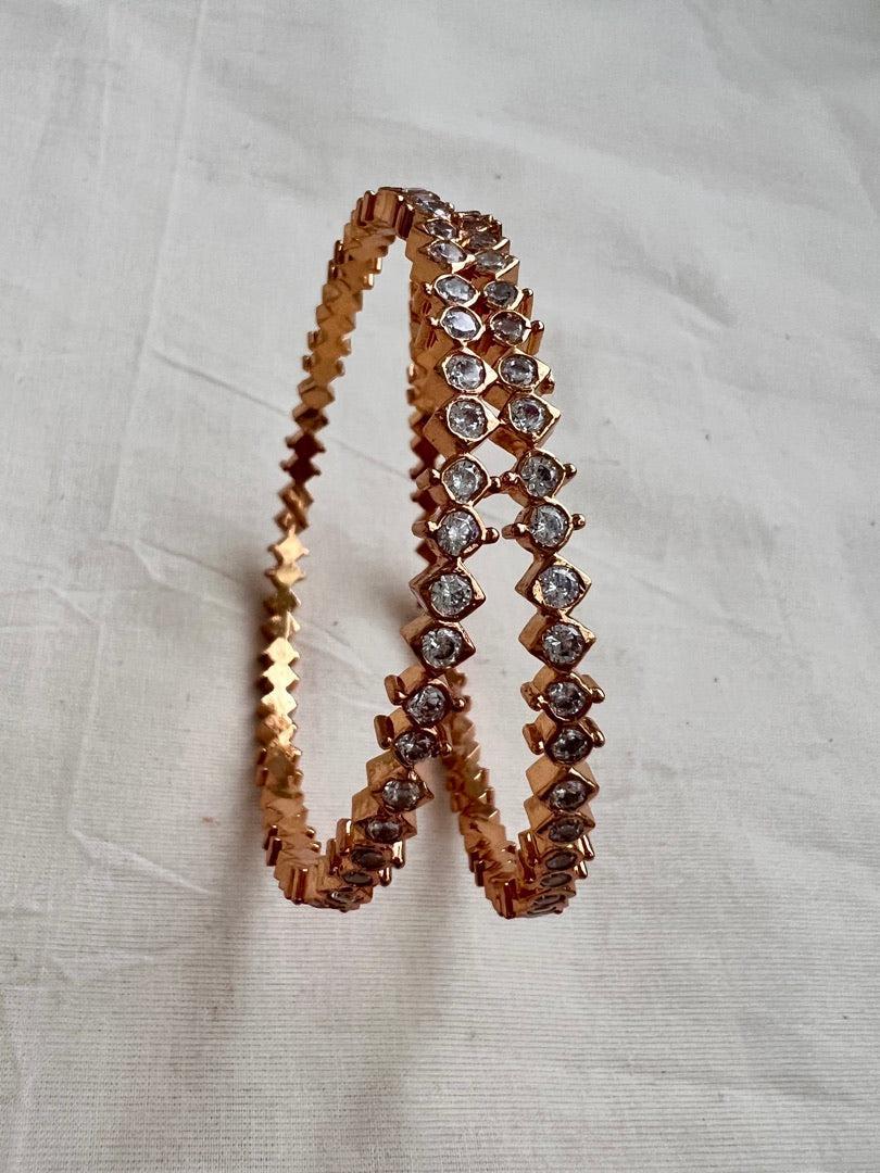 Gold polish zircon bangles, PAIR, 2.7-Silver Bracelet-CI-House of Taamara